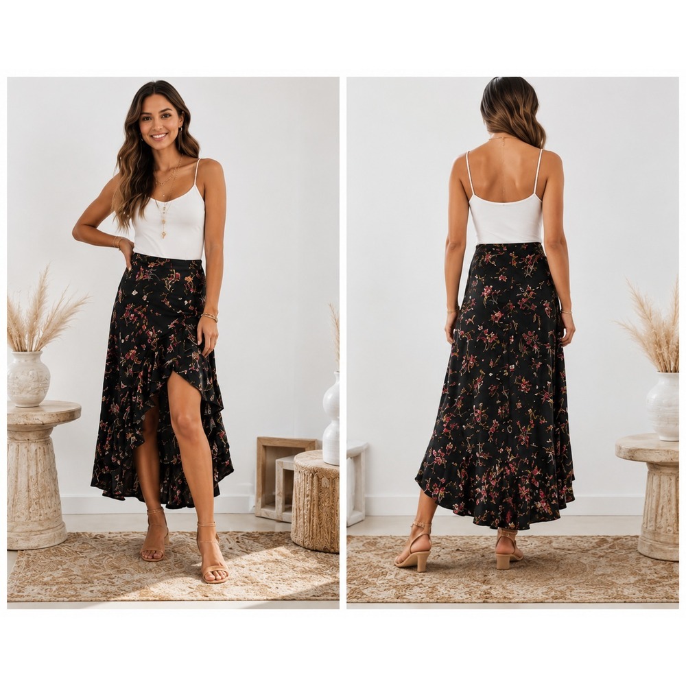 Angie Floral Hi-Low Boho Festival Skort M
